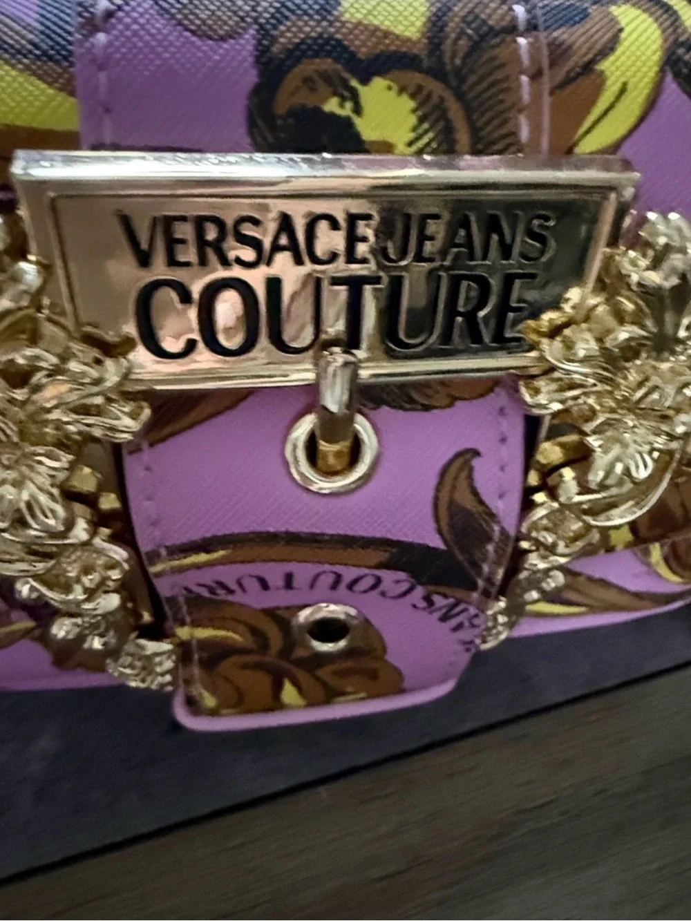Versace Jeans Collection Pink Baroque Print Shoulder Bag with Gold Chain NWT